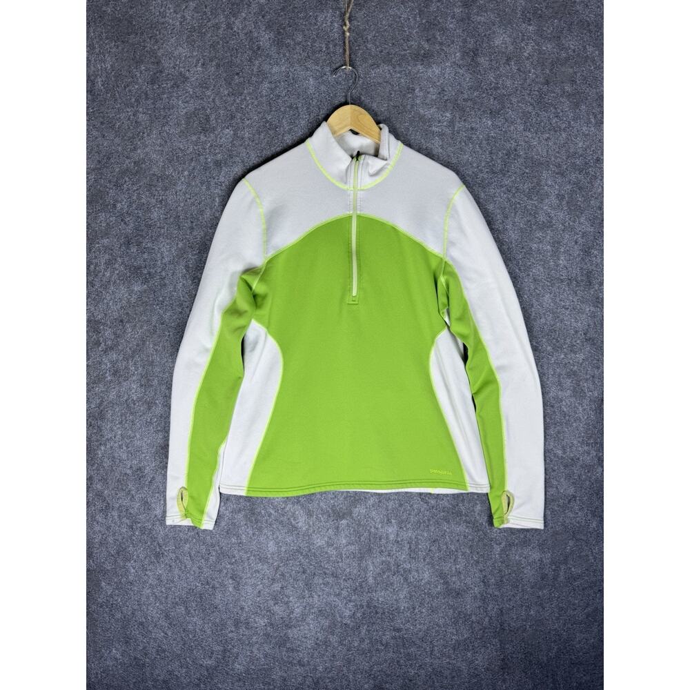 Patagonia Pullover Womens XL Capilene 4 Expedition Weight Zip-Neck Green White